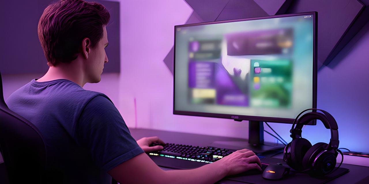 Player at a computer in a softly lit gaming room, with a headset beside the keyboard and an online game lobby on screen