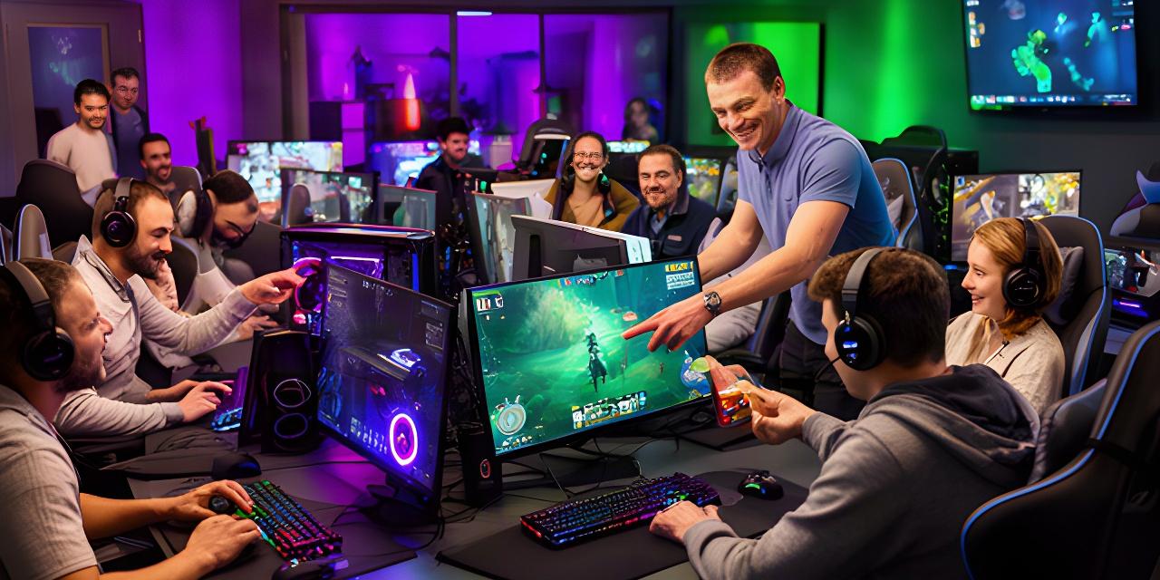 Players gathered around PC stations at a Glenville gaming night, with a community moderator helping newcomers join a match